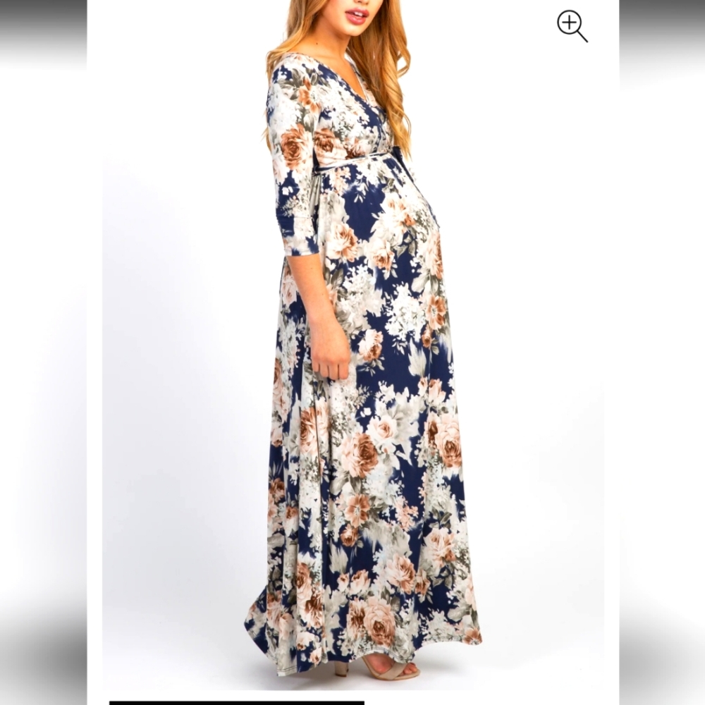 Floral Maxi Maternity Dress - Navy and Cream